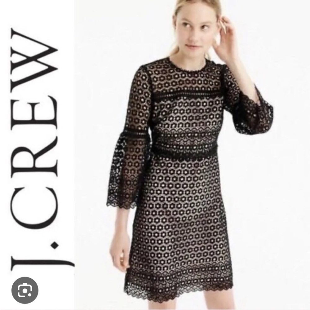 J. Crew Lace Daisy Black Bell Sleeves Dress 8